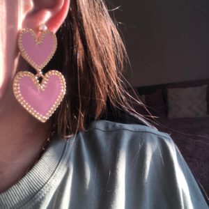 hart oorbellen roze GROOT RVS